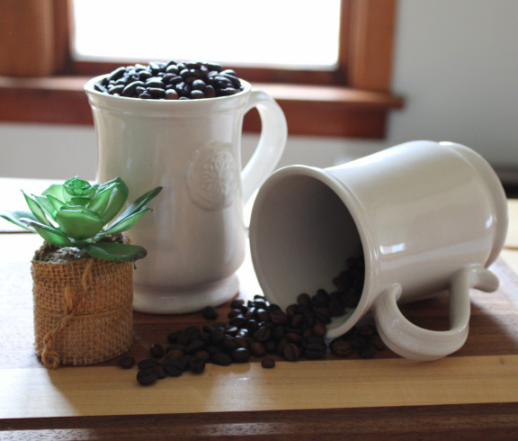 coffee beans and mugs